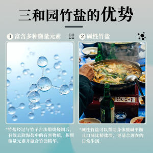 三和园未加碘竹盐食盐无碘250g*6袋食用盐无抗结剂旗舰店官方