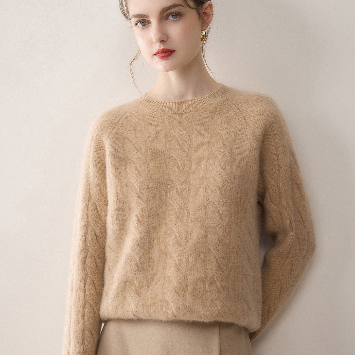 新年红！扭花圆领100%纯山羊绒衫女时尚套头长袖显瘦百搭打底毛衣,淘宝优惠券,粉丝福利购,淘宝优惠卷