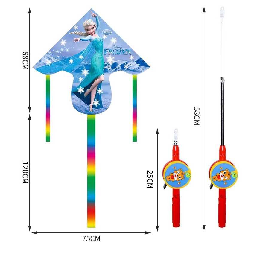 爱莎公主风筝伸缩钓鱼竿式幼儿园春游易飞冰雪奇缘玩具手持小风筝 - 图2