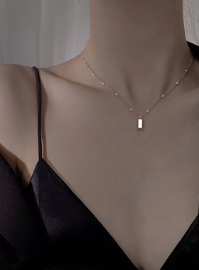S925纯银金块小方块项链一夜暴富夏季银块方砖金条锁骨链女经典款