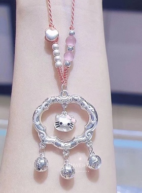 上新足银999吊坠祥云锁纯银凯蒂猫银锁包爱心编绳新款项链送女友