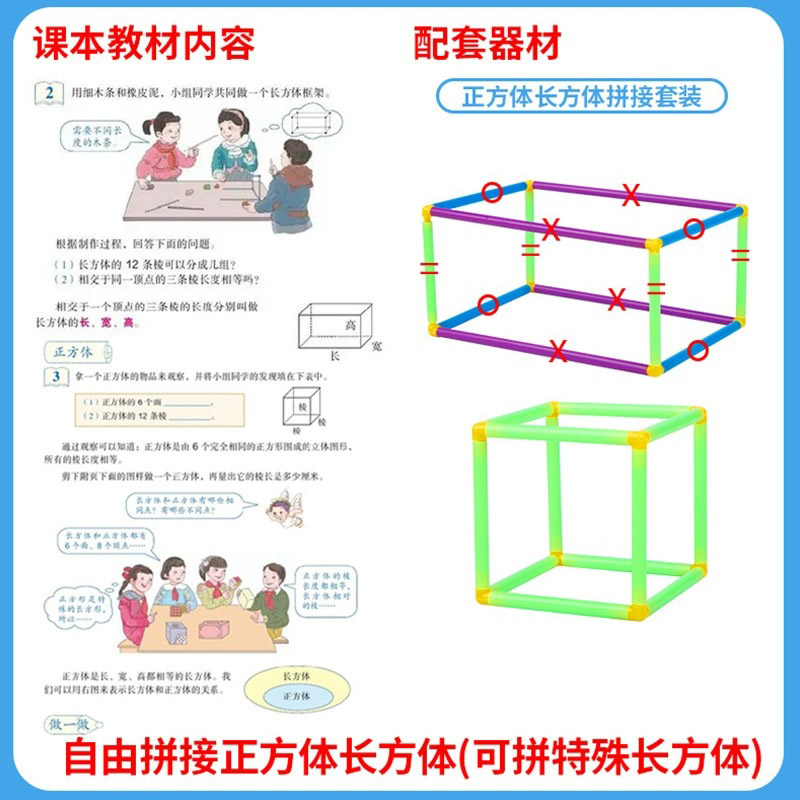 五年级正方体长方体下册数学教具小学立体图形展开图六面磁性几何模型教具套装可拆卸拼接折叠立方体学具框架 - 图3