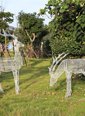 铁艺镂空梅花鹿户外仿真鹿雕塑售楼部草坪不锈钢编织摆件