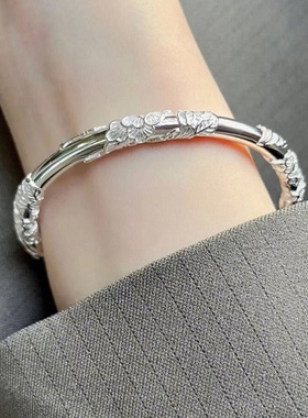 s925繁花似锦纯银手镯实心推拉轻奢小众设计高级感送女友情人节