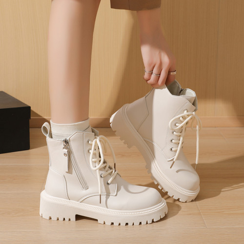 加绒马丁靴女英伦风2025秋冬季单靴初中生中大童少女孩法式小短靴 - 图3