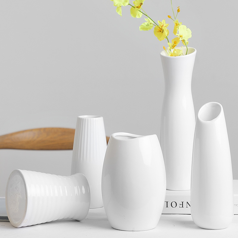新中式陶瓷花瓶白色水培客厅家居简约北欧装饰品绿萝桌面插花摆件