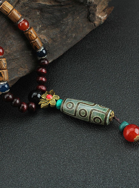 民族风毛衣链坠木质佛珠项链男秋冬简约百搭中国风衣服配饰挂件女