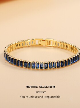 日韩ins风跨境亚马逊时尚手饰品镶锆闪钻长方圆镶超仙百搭手链女