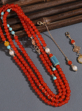 厂家批发中国风红软璎珞古风超仙背云古风红色加长版斜跨复古项链