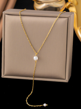跨境ins钛钢项链简约高级感首饰镀18K金项链轻奢小众锁骨链项链女