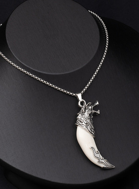 复古民族风仿真狼牙不锈钢项链男潮霸气个性狼头虎头长款配饰批发