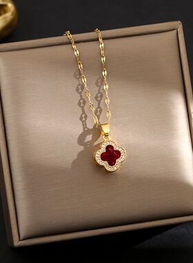 项链女 四叶草冷淡风ins镶钻轻奢钛钢锁骨链直播爆款吊坠高级配饰