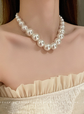 韩国东大门个性珍珠项链复古夸张设计感颈链锁骨链网红气质项饰女