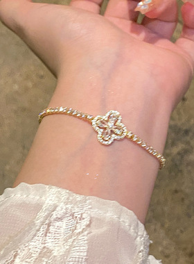 真金电镀锆石花朵几何手链个性设计感卡扣手环时尚潮流手饰批发女