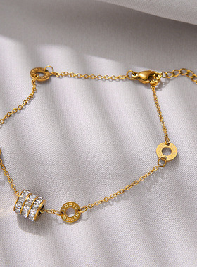 金色镶钻小蛮腰钛钢手链女不掉色豪华网红手饰冷淡风小众饰品