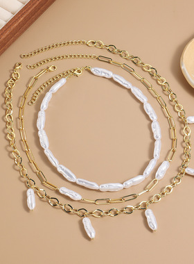 跨境饰品多层珍珠项链夸张欧美2025新款轻奢高级感巴洛克珍珠项链