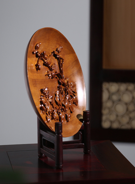 金丝楠木雕圆盘鸟语花香家居装饰