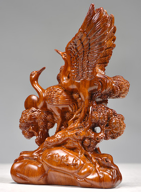 花梨木雕松鹤延年摆件红木雕刻工艺品实木家居客厅装饰摆设送礼品