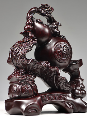 黑檀实木雕刻葫芦白菜摆件木质百财客厅装饰红木工艺品开业送礼品