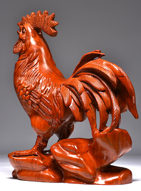 花梨实木雕刻大公鸡红木工艺品
