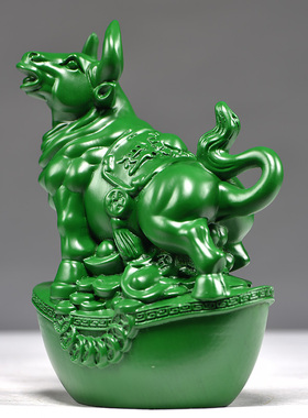 绿色木牛摆件实木雕刻十二生肖