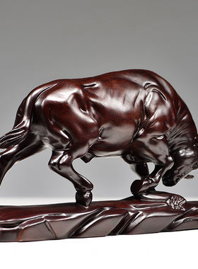 黑檀木质牛摆件工艺品实木雕刻拓荒牛开拓乔迁入宅桌面家居装饰品