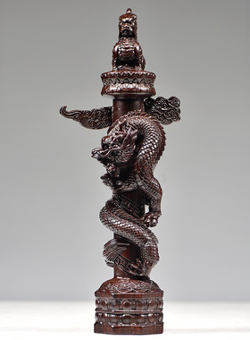 黑檀实木雕刻华表柱摆件九龙柱盘龙柱流云龙中华柱家居客厅装饰品