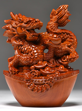 花梨十二生肖一套龙蛇工艺品木雕