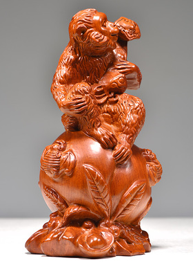 花梨木雕猴子摆件生肖吉祥物实木质家居客厅办公室补角装饰工艺品