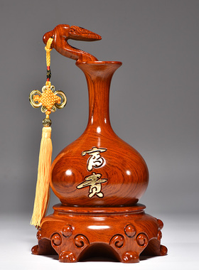 木雕花瓶中式风送礼葫芦摆件
