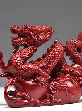 红花梨实木雕刻龙摆件生肖v红色木龙家居办公室装饰红木工艺品礼