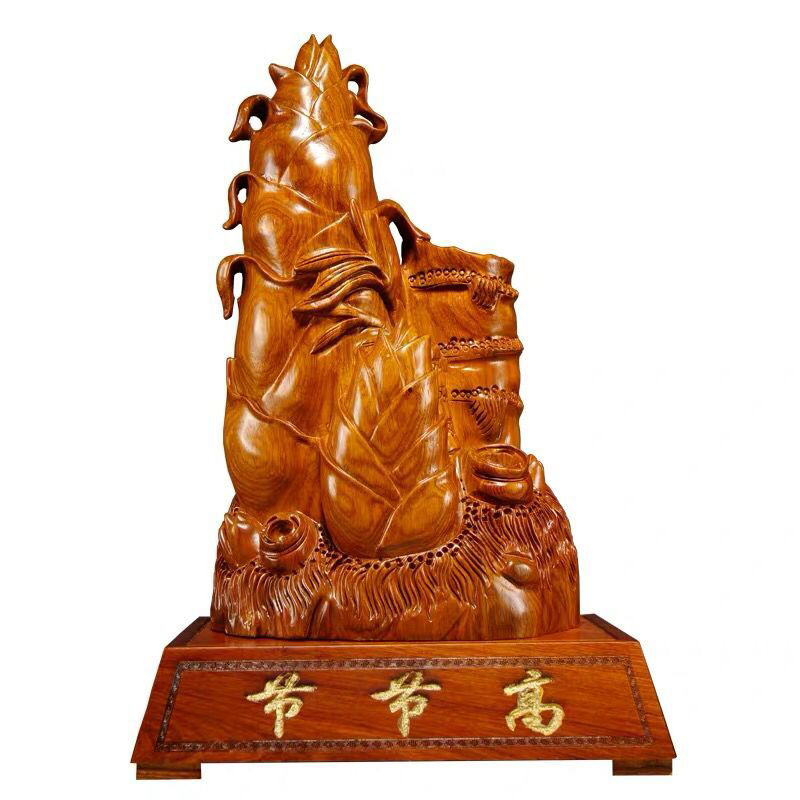 花梨木雕节节高竹子摆件寓意步步高升家居客厅装饰摆设开业送礼品