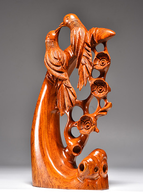 花梨木雕喜上眉梢摆件实木根雕动物花鸟喜鹊家居客厅办公室工艺品