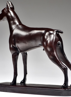 黑檀木雕杜宾犬摆件实木狗家居客厅动物玄关桌面摆设装饰品工艺品