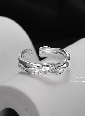 进口韩式不规则设计感皱褶肌理纹路戒指个性潮流百搭s999足银开