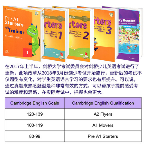 全5册 剑桥YLE真题集套装Cambridge english Pre A1 Starters 1 2 3 + Vocabulary Booster starters少儿英语一级考试教材备考资料 - 图1