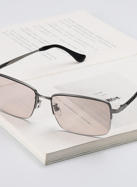 晶工匠东海天然水晶石眼镜男太阳镜墨镜石头镜半框钛架冰糖色眼镜