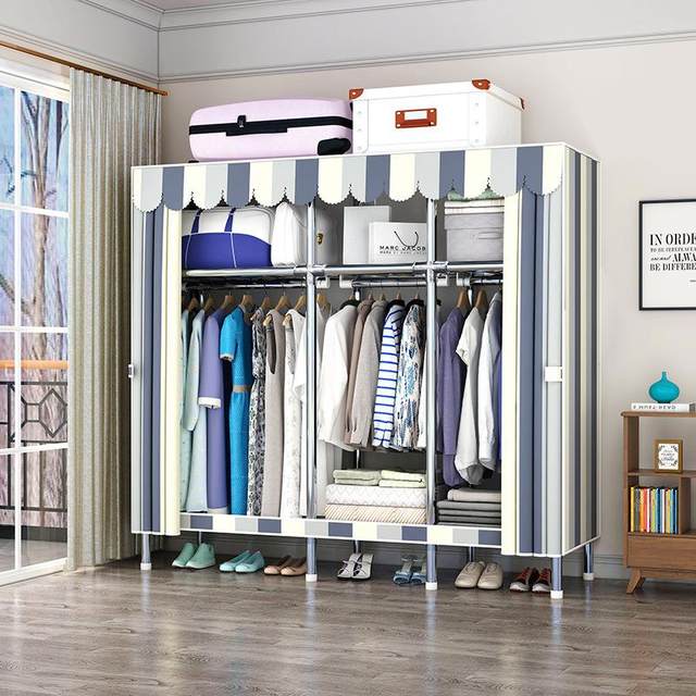 Free assembly steel pipe frame Full steel frame Household cloth wardrobe Household bedroom assembly storage cabinet Steel pipe thickened