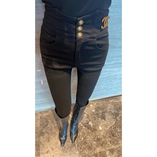 MJ欧货加绒打底裤女外穿秋冬新款高腰弹力黑色紧身小脚小黑长裤潮 - 图1