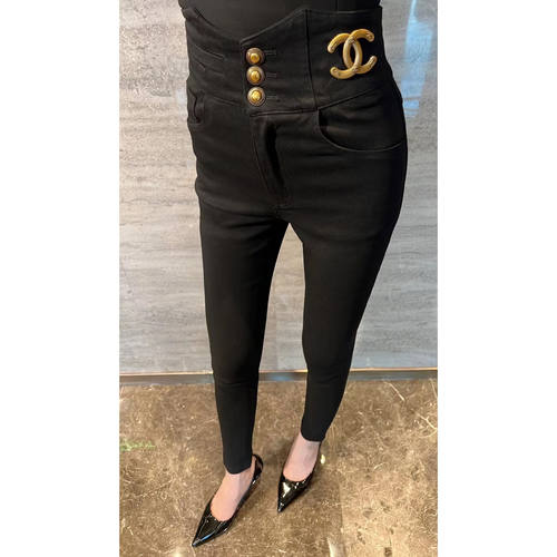 MJ欧货加绒打底裤女外穿秋冬新款高腰弹力黑色紧身小脚小黑长裤潮 - 图0