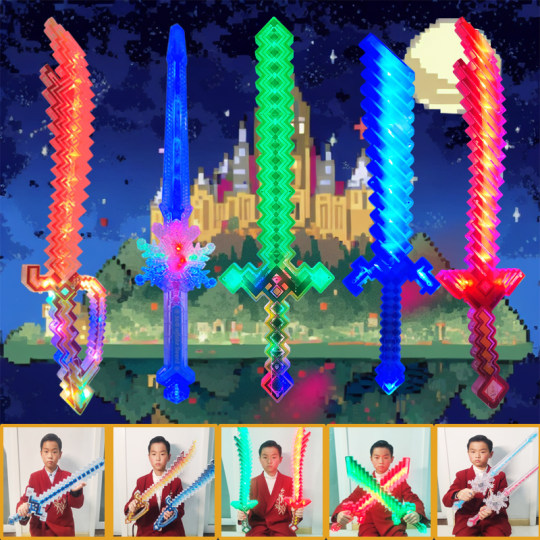 World Crystal Children's Glowing Diamond Night Market Mosaic Game Toys Checkered Swords Voice Men's Gift Phantom
