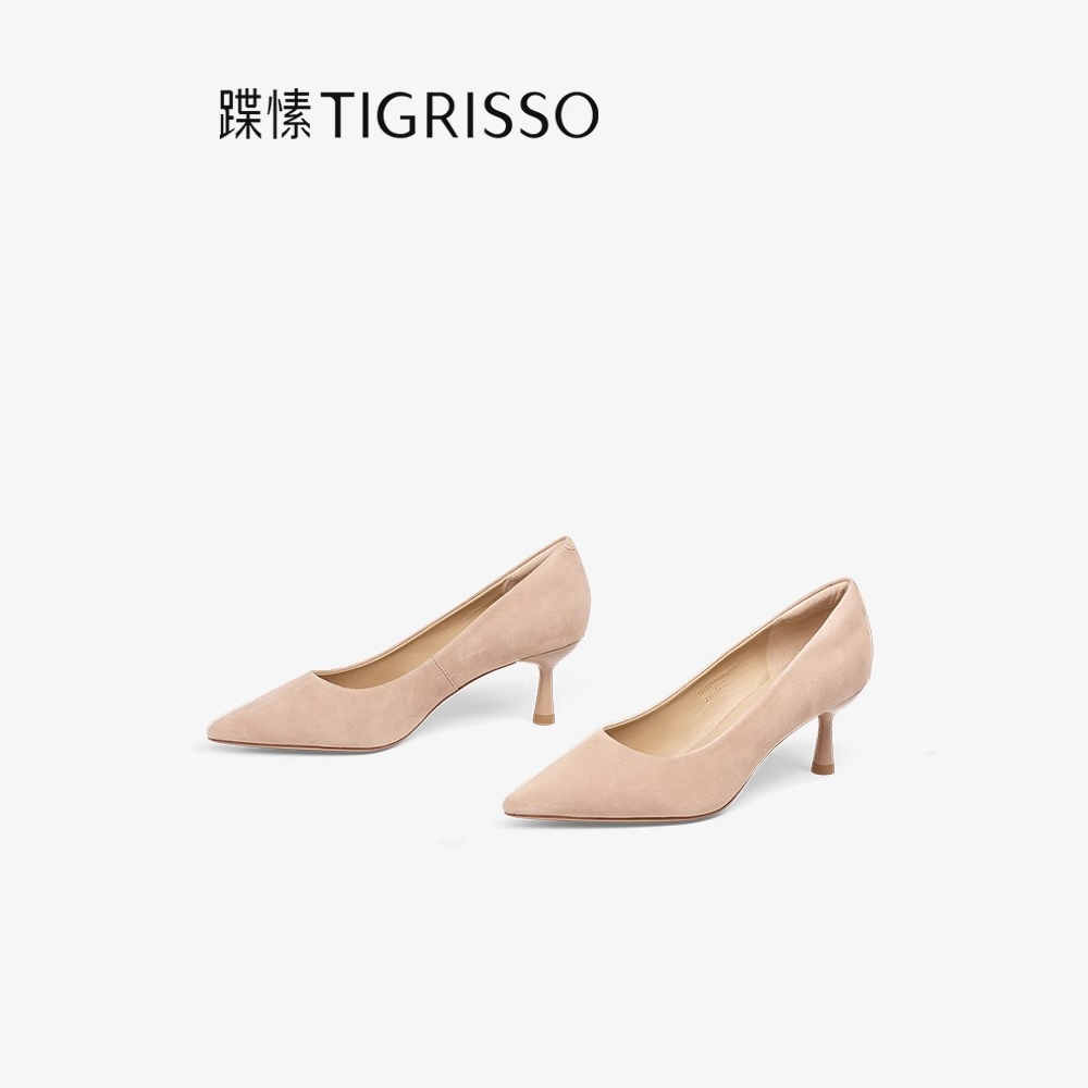 Tigrisso蹀愫2025夏蝶愫中跟羊绒百搭浅口单鞋晚会女鞋TA65153-10 - 图2