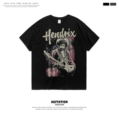欧美潮牌t恤短袖男女ins潮半袖联名吉米亨德里克斯Jimi Hendrix - 图1