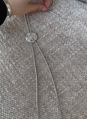 奶酪cheese 银色山茶花流苏项链女 设计感Y字锁骨链可调节毛衣链