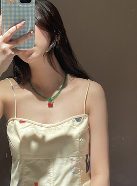 绿玛瑙樱桃项链独特配色