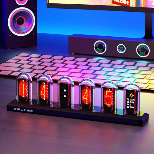 IPS拟辉光管时钟RGB桌搭装饰电竞房电脑桌面摆件LED数字台钟礼物 - 图0