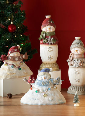 【特价】跨境发光圣诞雪人圣诞节装饰品桌面摆件家居树脂工艺品