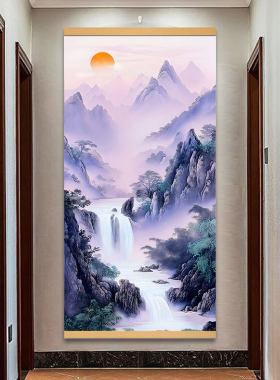 紫气东来山水装饰国东墙玄关挂画