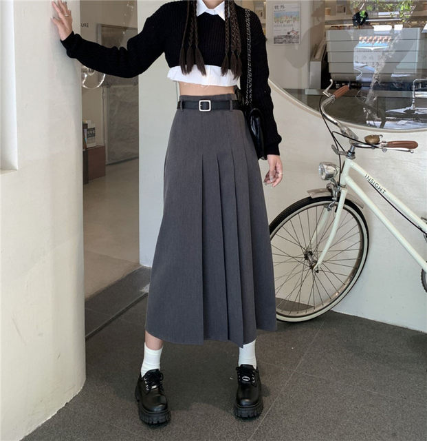 Mid-length pleated skirt Korean style A-line skirt covering the crotch