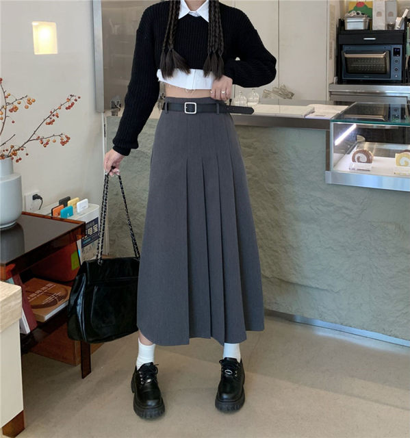 Mid-length pleated skirt Korean style A-line skirt covering the crotch